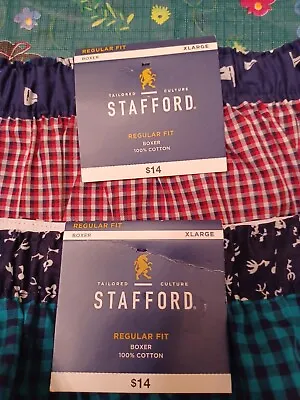 2 Stafford Regular Fit Mens Boxer Shorts XL-Green/B & Red/B/W CHECKER  NWT/ VTG • $29.99