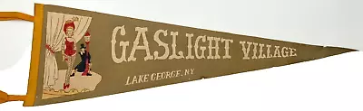 VTG Gaslight Village Lake George N.Y. Pennant Flag Blue Yellow 27 ! • $19.99