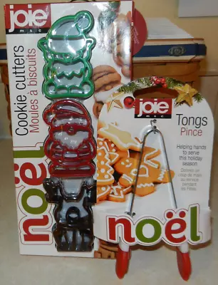 Joie 3 Pc NOEL Christmas Cookie Cutters Elf Santa Reindeer & Mitten Tongs • $11.31