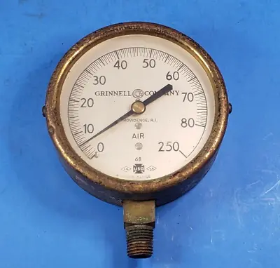 Gauge Air Pressure Steampunk Grinnell 0-250 Lb Providence R.I Brass Case • $26.95