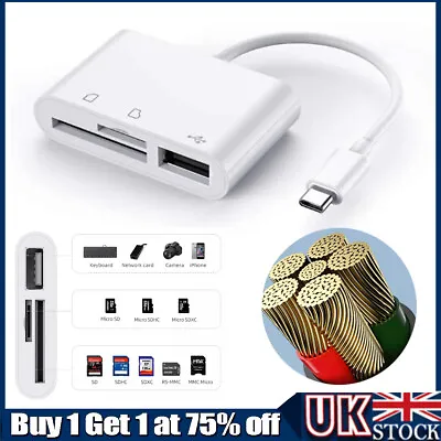 Type C To SD Card Reader OTG USB Cable Mini SD/TF Card Reader Adapter For Huawei • £3.33