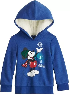 Disney Mickey Mouse  LET IT SNOW  Holiday Christmas Sherpa Hoodie Sweatshirt 3T • $14