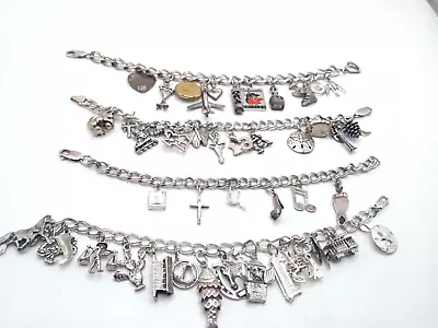 Vtg Sterling Silver Double Link Charm Bracelet Lot Of 4 W 123 + Grams 50 Charms • $200