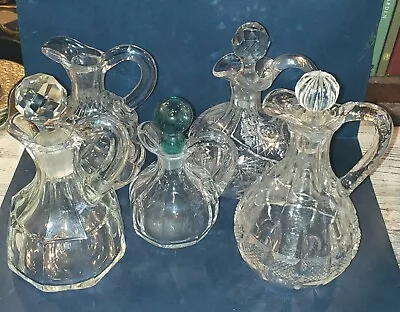 Vintage Hand Blown EAPG Crystal Glass Cruet American Brillant Stopper Mismatched • $12.99