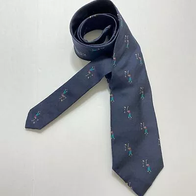 Dunhill Tie Silk Navy Blue  100% Silk Golfer Print  Made In Italy Tie 58 X 3 • $9.95