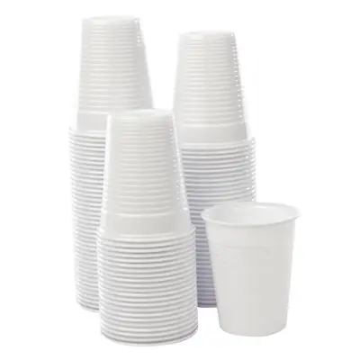 200 White Plastic Disposable Drinking Vending Glasses Cups Wedding Catering 7oz • £6.49