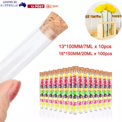 10/100xTest Tubes W/ Cork Plastic Test Tubes For Plants Bath Salts Party Decor • $12.38