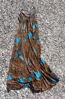 Veronica M Blue Orange Yellow Blue Black Brown White Flower Dress Extra Large • $20