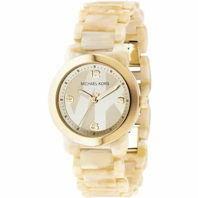 New Michael Kors Horn Resingold Tone With Mk Logo Dial Acrylic Watch-mk4204 • $164.24
