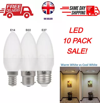 LED Light Bulbs E14 B22 E27 Candle  Energy Saver Warm Cool White 10 UK 10 PACK • £8.99