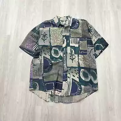 VINTAGE 90s Geometric Art Short Sleeve Button Shirt Size Large L 1990s Bowling • $8.75