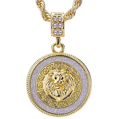 Men's Lion Head Iced Medallion Pendant 24 Inch Rope Chain Necklace HC 2048 • $11.99