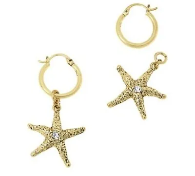 Heidi Daus  So Charming  Crystal-Accented Charm Hoop Earrings STAR FISH Nwt • $36
