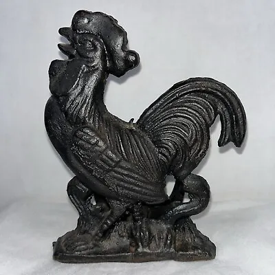 Black Cast Iron Rooster Doorstop Vintage 6 X4.5  Or Napkin Holder Farm Country • $19.50