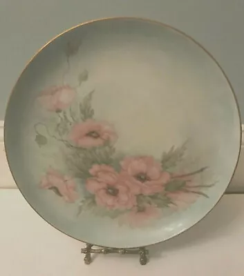 Vintage Hand Painted Plate Flowers On Pastel Wash  Gold Rim  10 Inch Diameter • $19.99