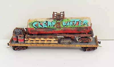 N Scale / TANKER SHELL / YELLOW FLAT CAR / CUSTOM PAINTED / COLLECTIBLE / GIFT • $99.99