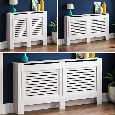 Radiator Cover White Modern Horizontal MDF Wood Grill Cabinet Shelf CLEARANCE • £22.99
