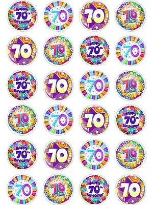 24 70th Birthday Cupcake Fairy Cake Toppers Edible Rice Wafer Paper Decorations • £2.95
