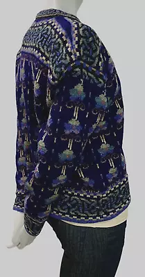 Vintage ICELANDIC DESIGN 100% Wool Blue Aztec Floral SWEATER JACKET  Size Medium • $37