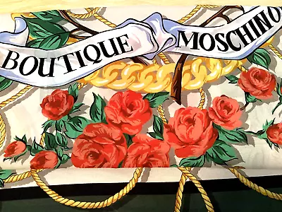 Boutique Moschino Silk Square Scarf Logo/Heart/Floral Roses/Gold Chain/Rope NWT • $50