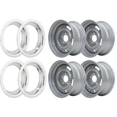 Speedway Motors GM Style 15x7  Rally Wheel Set 5 On 4.75 Inch BP W/Beauty Rings • $383.99