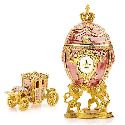 Royal Imperial Pink Faberge Egg Replica: Extra Large 6.6 Inch + Carriage By Vtry • $69.95