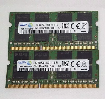 16gb (2 X 8gb) DDR3 PC3L-12800 Laptop Sodimm RAM Kit - Samsung M471B1G73QH0-YK0 • £20.99