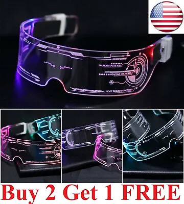 $9.95 • Buy Cyberpunk Clear Lenses 7 Color LED Light Visor Glasses Goggles 4 Halloween Party