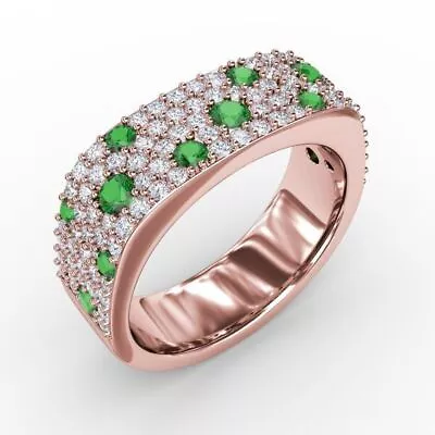 Emerald Round Micro Pave Band Ring With Round Accents Rose Gold Plated • $56.11