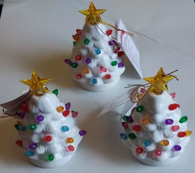 Set Of 3  Mr Christmas Ceramic White Christmas Tree Mini 6” Light Up Ornaments • $29.99