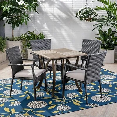 $433.99 • Buy Alva Outdoor 5 Piece Wood And Wicker Square Dining Set