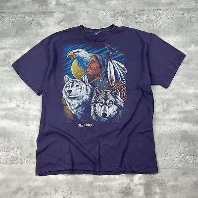 Vintage Native American Indian Wolf Eagle Nature T Shirt Men Size L • $20