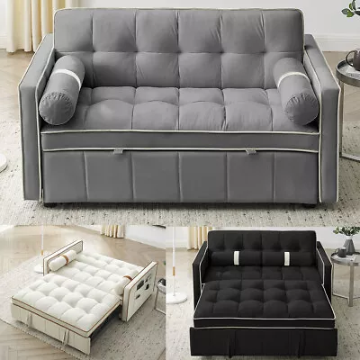 55.5 Pull Out Sleep Sofa Bed Velvet 2 Seater Loveseats Sofa Couch W/Side Pocket • $409.99