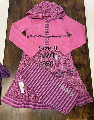 Naartjie Girl’s Pink Cotton Long Sleeve Hooded Dress Legging Set Size 8 • $44.99