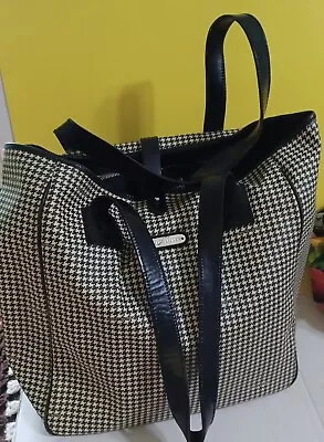 Ralph Lauren Houndstooth Large Tote Bag/ Handbag Leather Straps EUC 14x13x6  • $30.34