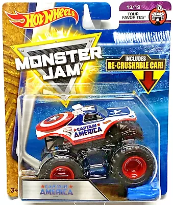 Hot Wheels 2013 Monster Jam Truck 1/64 Captain America Re-Crushable Car Tour Fav • $34.99