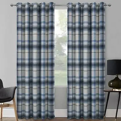 Navy Warrington Lined Blackout Eyelet Curtains Ring Top Curtain Pair • £86