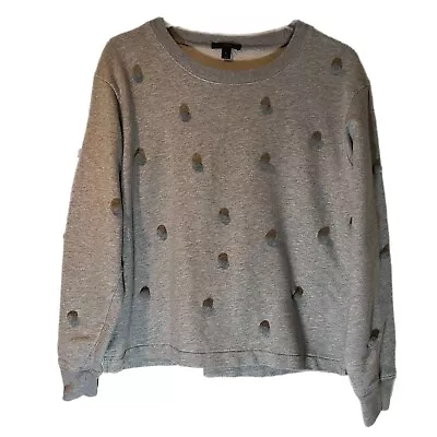 J. Crew Gray Pom Pom Sweatshirt Crewneck Cotton Women Size L • $24