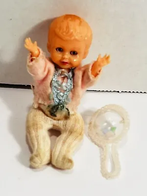 Vintage Sleepy Eyed Miniature Doll With Rattle Italy - Rare 3.5” Tall • $12.74