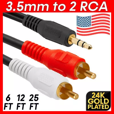 3.5mm To RCA Cable 2RCA To AUX Cord 2-RCA To 3.5mm Adapter Stereo Audio Y-Cable • $5.29