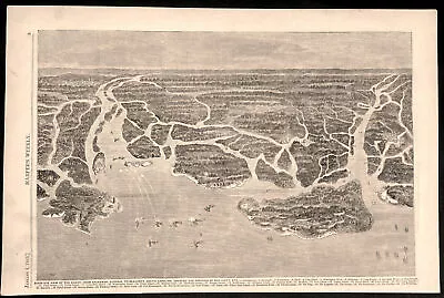 Savannah Georgia Birds Eye View Coast Showing Fleet 1862 Civil War Naval Print • $39.95