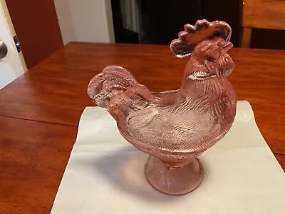 Westmoreland * Rooster On Nest * Pink Glass * 8 1/2   Vintage Covered Candy Dish • $22