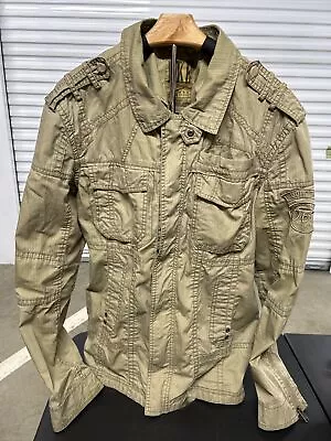 Men's Jacket Coat BKE Sz Medium Hood Is Missing. Green/Beige Full Zip Cotton. • $17.99