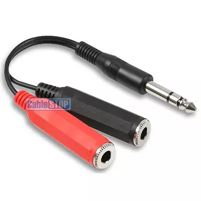 2 X 6.35mm 1/4  MONO Female Sockets To 1 X 6.35mm STEREO Plug Jack Lead 15cm • £4.75