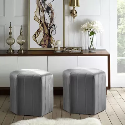 Velvet Round Dressing Stool Vanity Pouffe Round Footrest Makeup Chair Footstool • £20.95