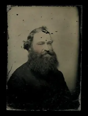 Miniature 1860s Gem Tintype Photo Man Big Beard Civil War Soldier? 3864B • $51.30