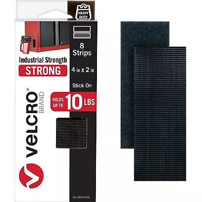 VELCRO Heavy Duty Fasteners 4x2 Inch Strips With Adhesive 8 Sets 10 Lbs Black • $13.62