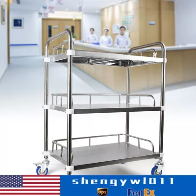 3 Layers Silver Trolley Stainless Steel Durable Lab Mobile Rolling Serving Cart • $63.65