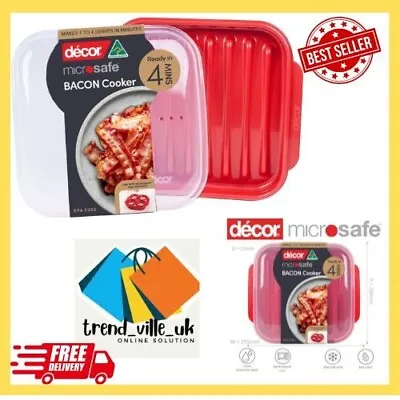 Microwave Bacon Cooker Splatter Proof Crisper Tray Lid Dishwasher Safe BPA-Free • £8.99