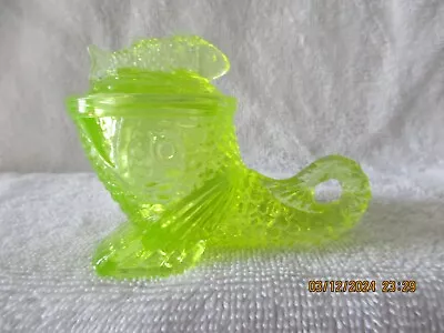 Miniature Uranium  Vaseline Glass Fish Cornucopia Greentown Glass Co. • $45